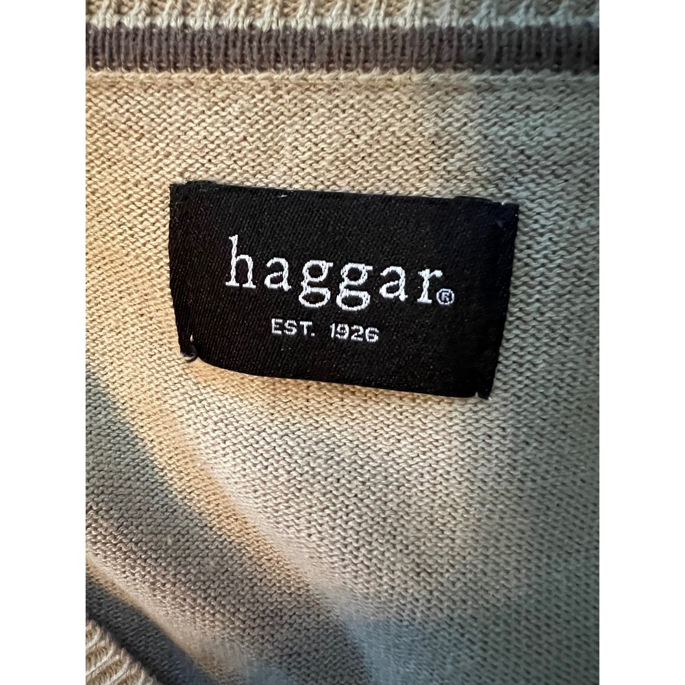Haggar Mens XL Argyle V-Neck Sweater Vest Beige Tan - Picture 4 of 8